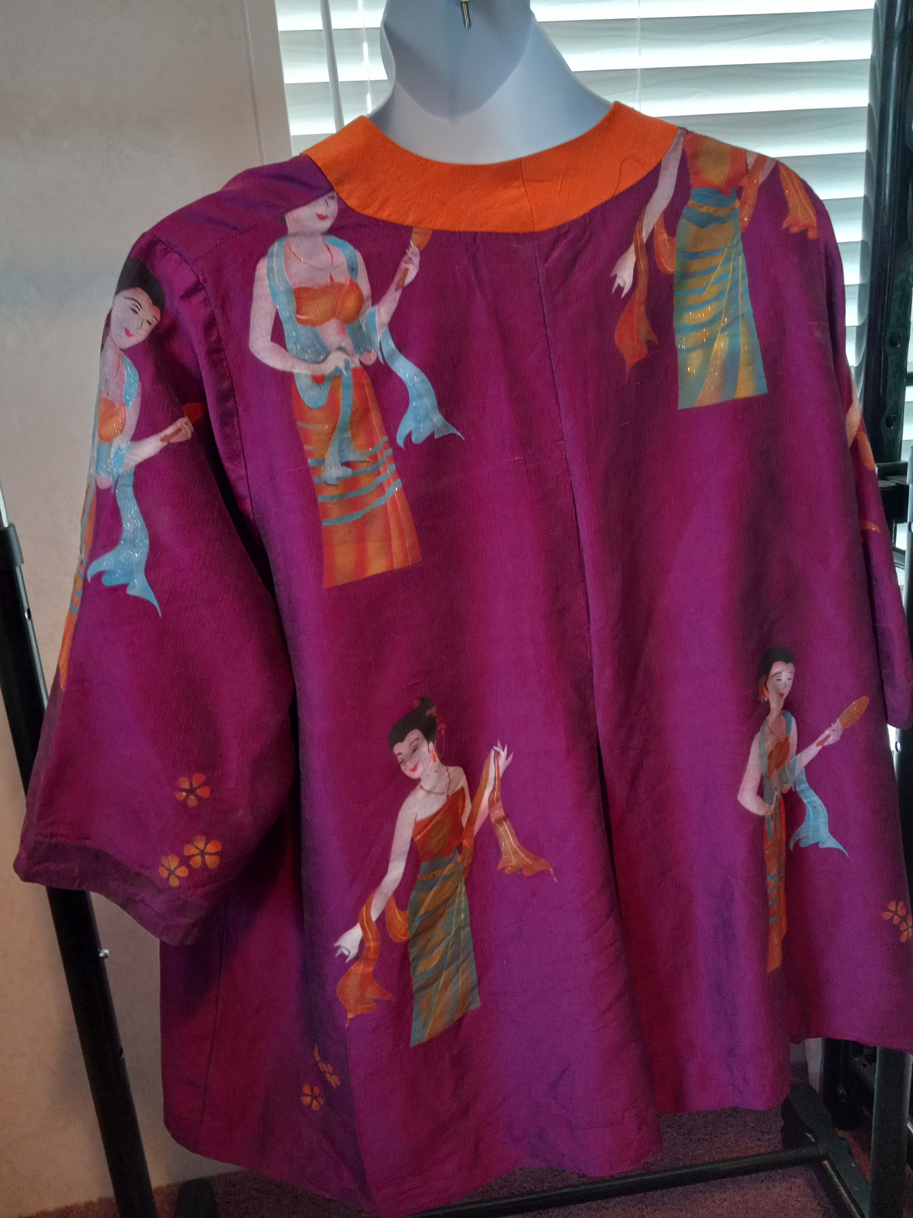 Authentic Custom Silk Women's Purple Printed Jacket With Orange Trim Rare